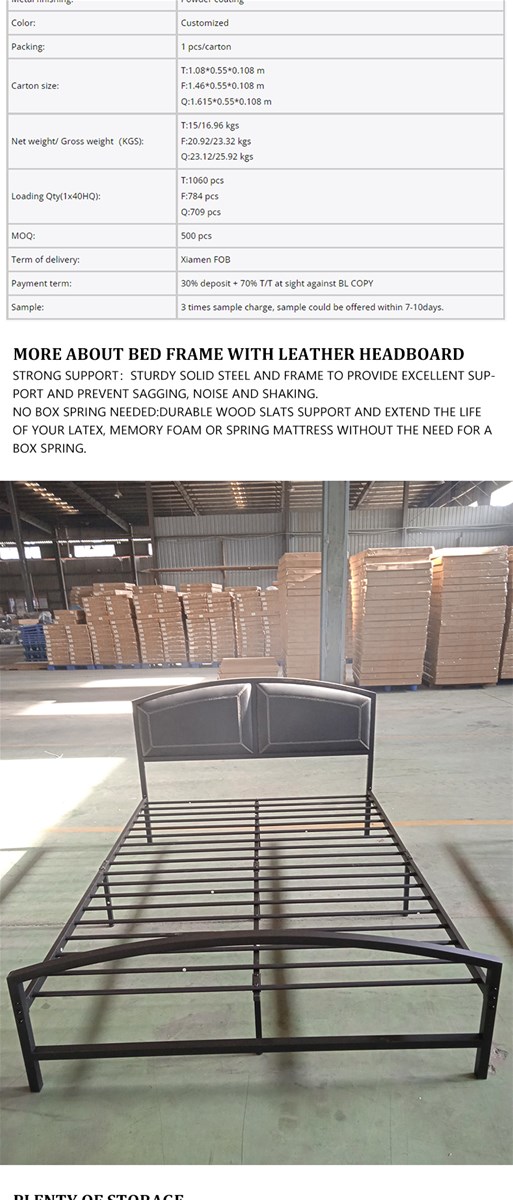 Metal Bed Frame Faux Leather Headboard and Footboard Platform Steel Slat Support No Box Spring NeededBlack