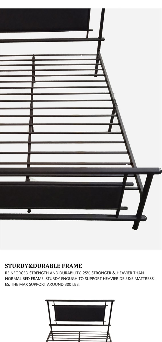 Black Metal Bed Frame with Soft Headboard