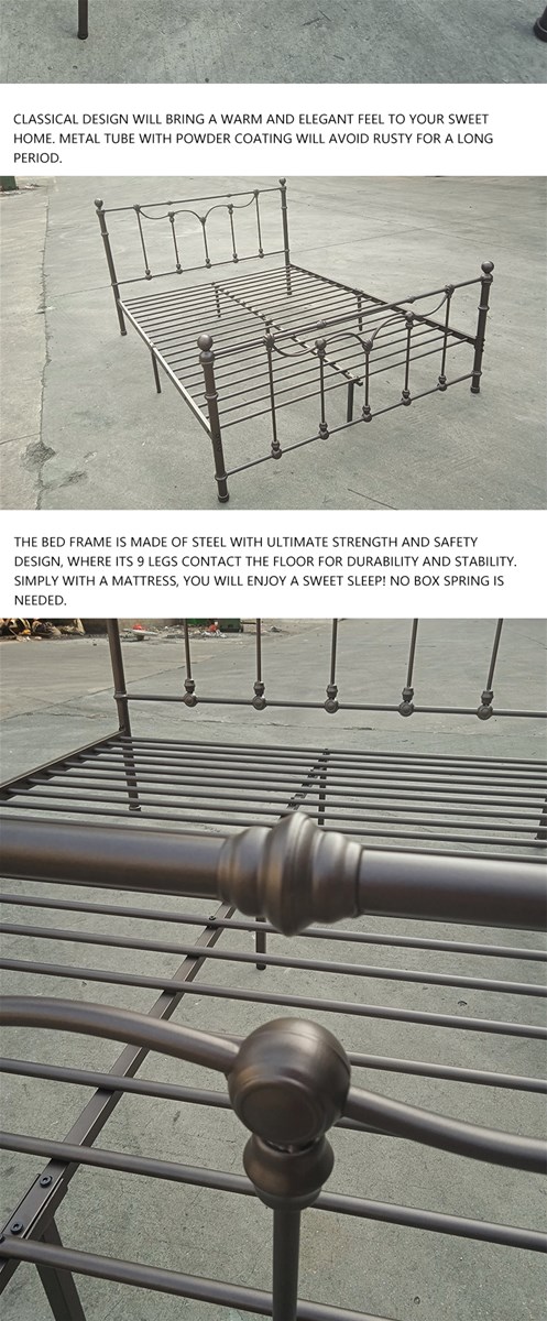 the allsteel bed is retro bronze and gold with a highend feel with iron balls and metal shells etc