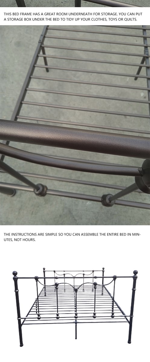 the allsteel bed is retro bronze and gold with a highend feel with iron balls and metal shells etc