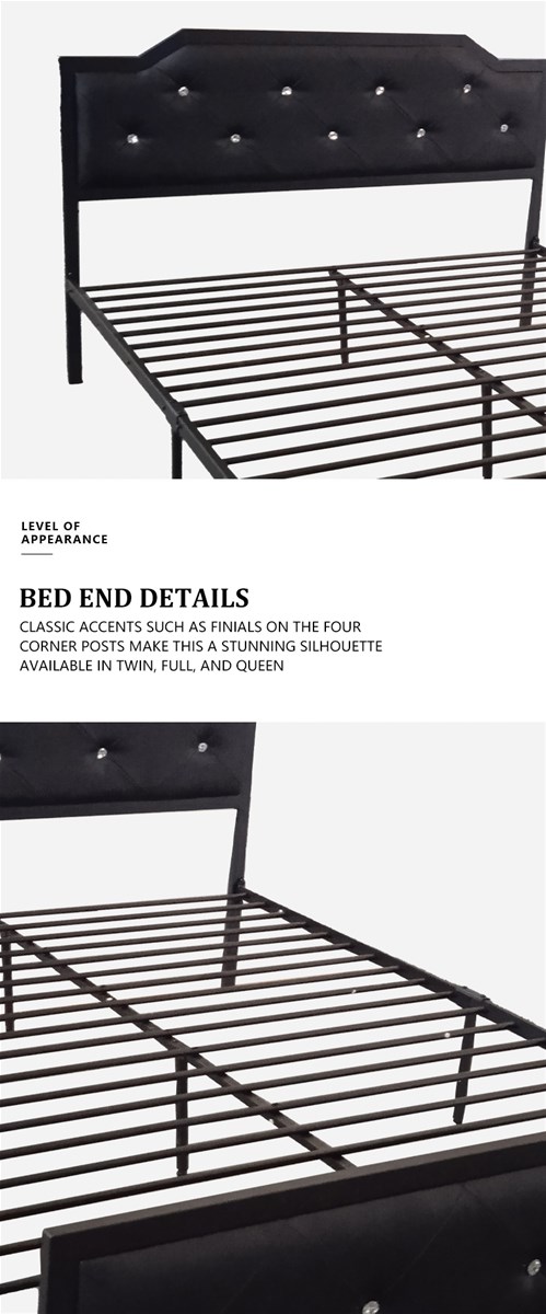 Metal Bed with Padded Headboard