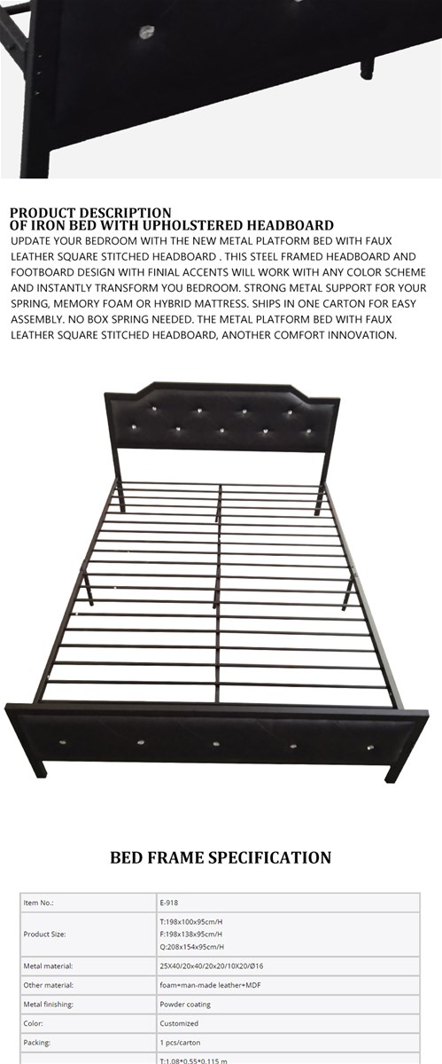 Metal Bed with Padded Headboard