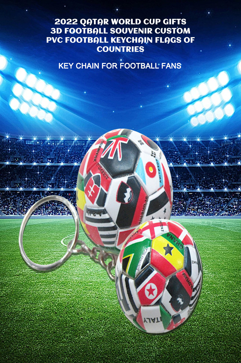 2022 Qatar World Cup Gifts 3D Football Souvenir Custom PVC Football Keychain Flags of Countries