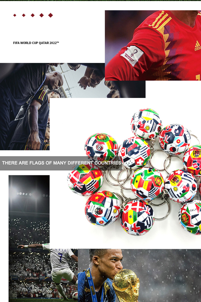 2022 Qatar World Cup Gifts 3D Football Souvenir Custom PVC Football Keychain Flags of Countries