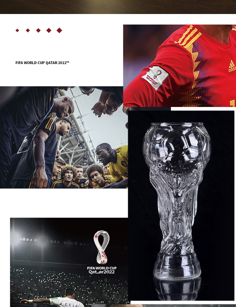 2022 Qatar World Cup Trophy Shaped Drinking Glasses Clear Sublimation Beer Can Glass Mug Cups