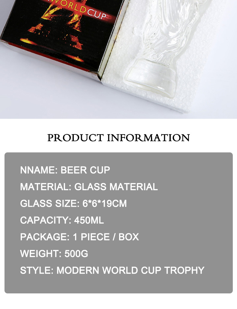 2022 Qatar World Cup Trophy Shaped Drinking Glasses Clear Sublimation Beer Can Glass Mug Cups