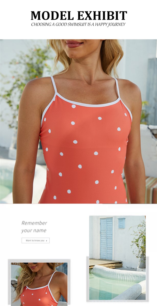 Polka dot suspenders swimsuit B2H0002