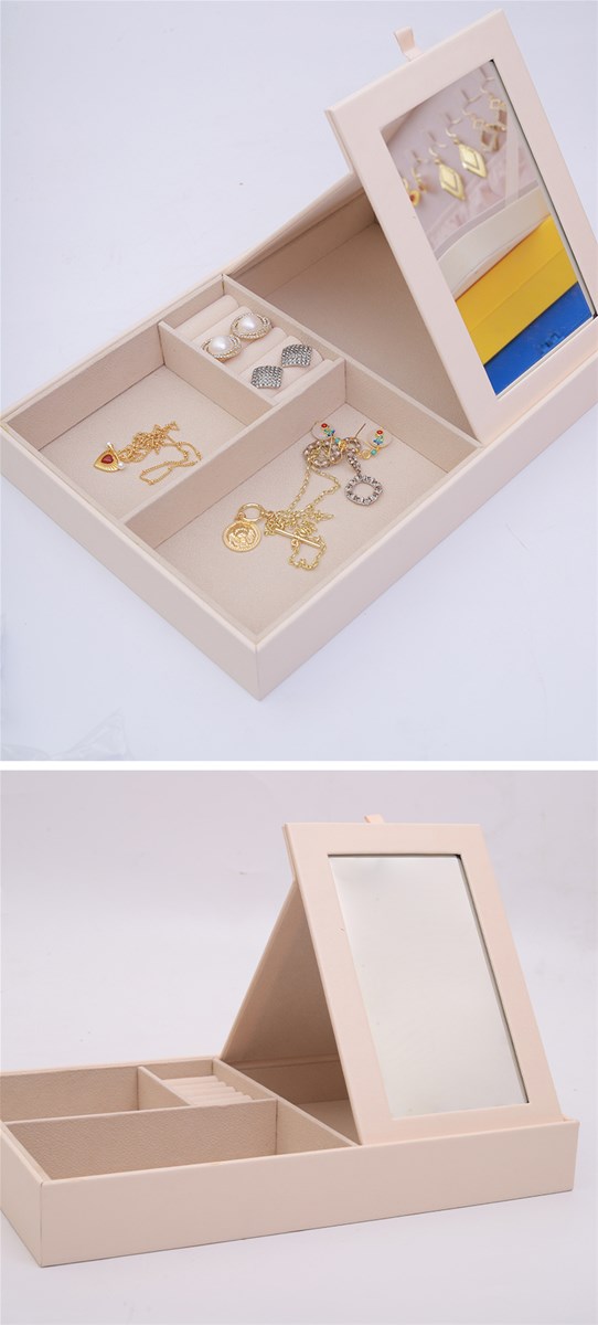 Jewelry storage box Earrings Ring box Jewelry large capacity mirror MOQ 500