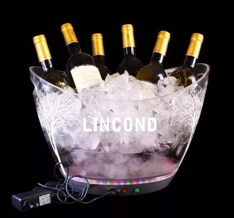 Waterproof Lighting Transparent Plastic Champagne Beer Beverage LED Ice Bucket