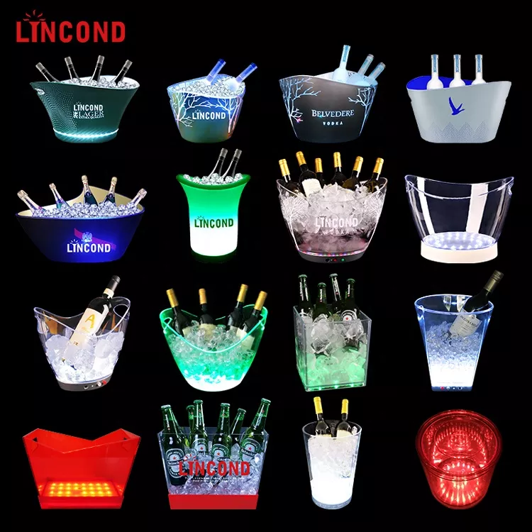 Waterproof Lighting Transparent Plastic Champagne Beer Beverage LED Ice Bucket