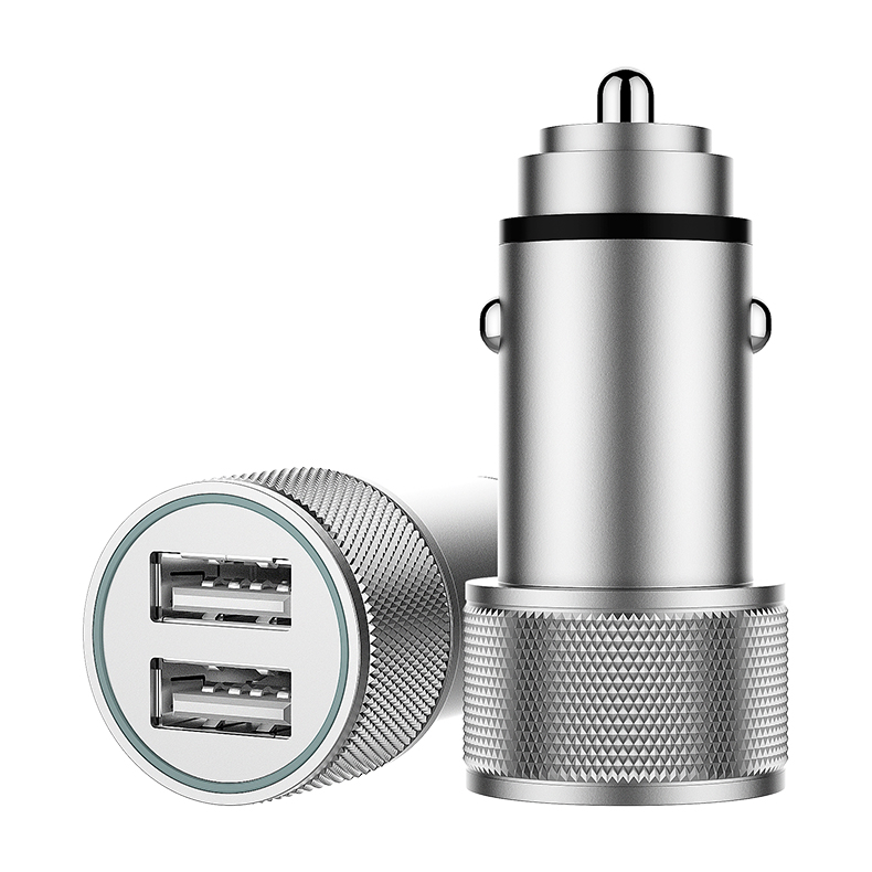 Cigarette Lighter Dual USB 5V 24A Metal Alloy Car Charger Portable Phone Fast Charger with CE RoHS Certification