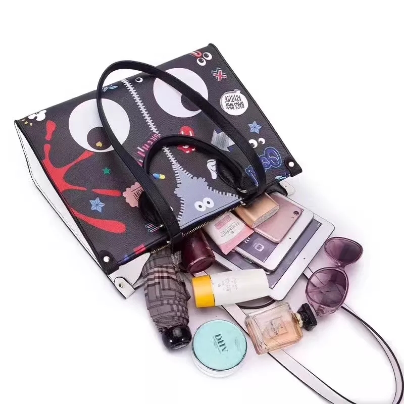Stylish girls college trendy combine white and black handbag women eye theme cute bags