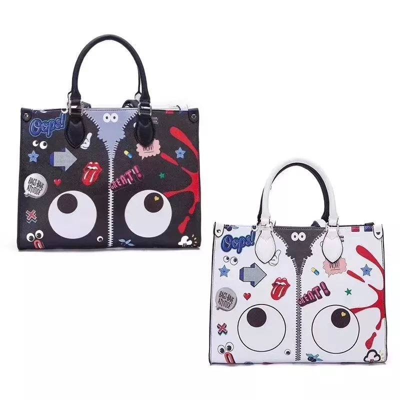 Stylish girls college trendy combine white and black handbag women eye theme cute bags