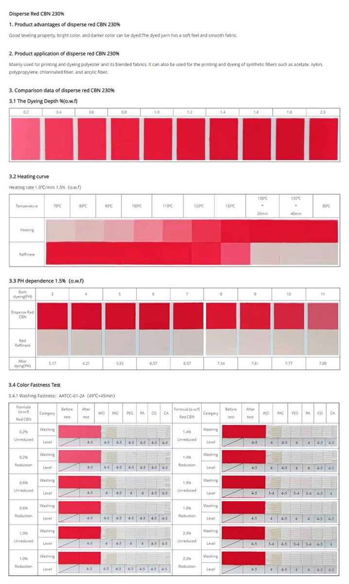 CBN 200 Disperse Red CBN 200 Mainly used for printing and dyeing polyester and its blended fabric
