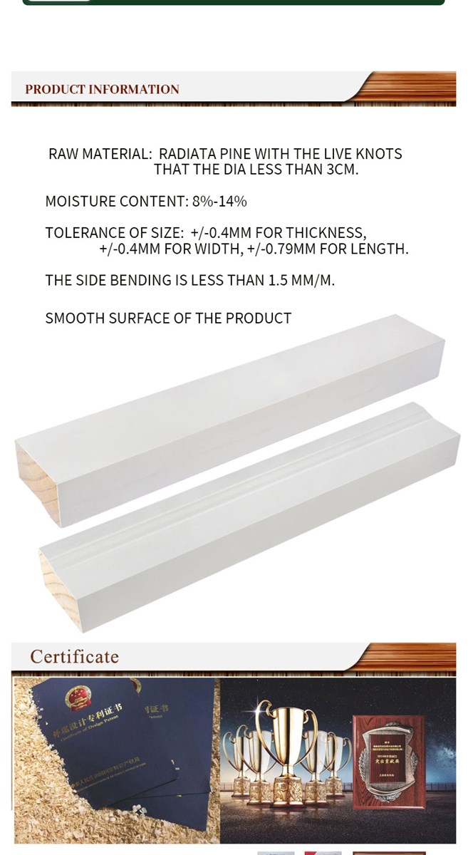 White gesso coating 4 sides and waterbased primer for 3 side FJEG radiata Pine brick mould White gesso coating 4 sides and waterbased primer for 3 side FJEG radiata Pine brick mould