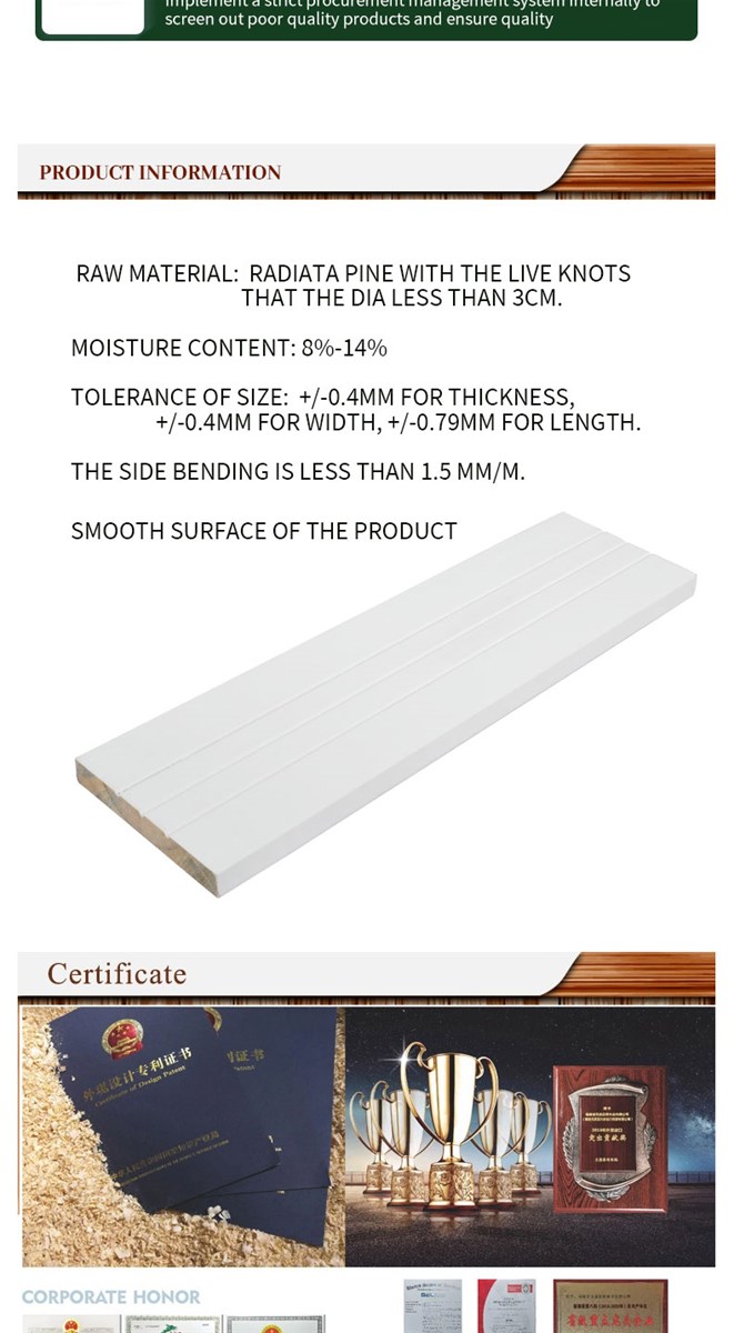 White gesso coating 4 sides and waterbased primer for 3 side FJEG radiata Pine flat jamb