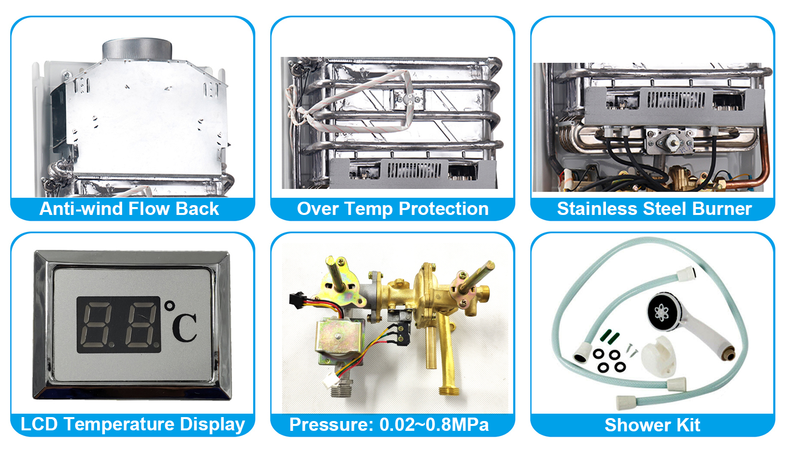 6L to 8L 10L 12L 14L 16L 20L 24L Natural Boiler Instant Gaz Propane Tankless Lpg Geyser Gaswaterheaters