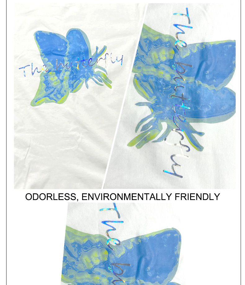 Laser letter logo digital perm butterfly logo summer short sleeve T