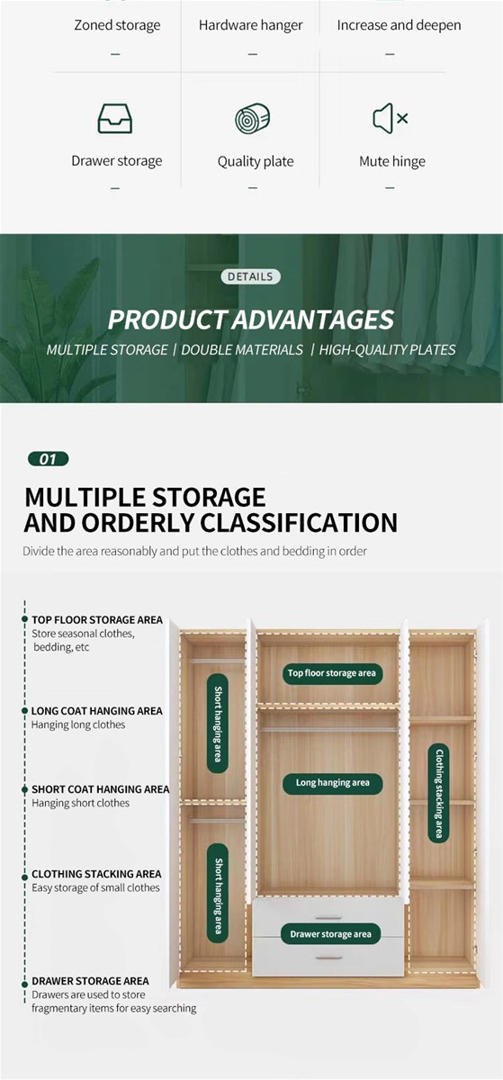 Wardrobe household bedroom adult children small family simple modern solid wood rental room cabinet storage cabine