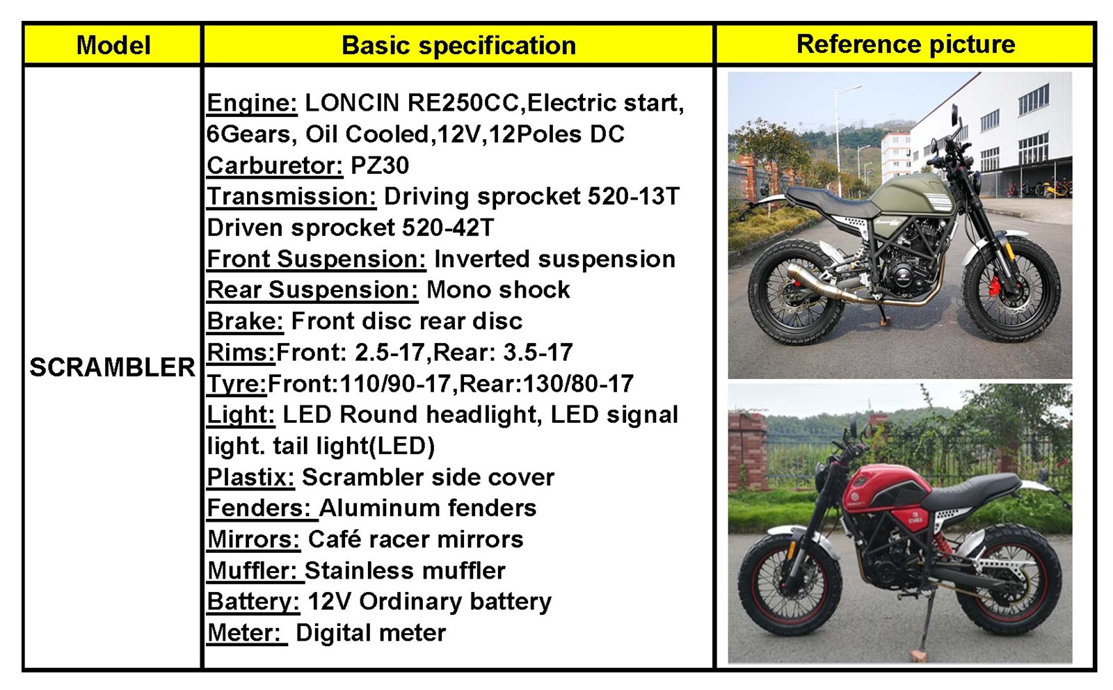 FUEGO SCRAMBLER250CHINA 250CC 300CC MOTORCYCLE CHEAP for SALE