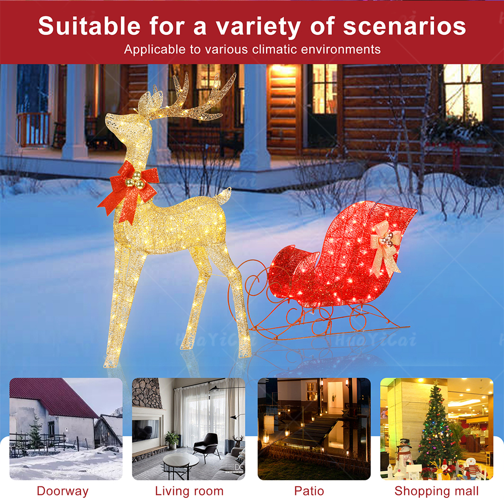 Christmas Decorative Light Reindeer with Sleigh Motif Light