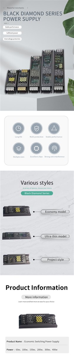Black Diamond switching power supplies are available in three types Economy Slim and Engineering