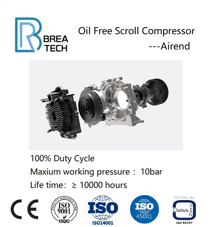 Oil free scroll compressor air end