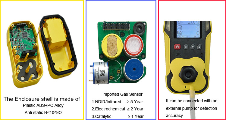 Affordable Handheld air sampling pump 1500mA Li battery portable CH4 O2 CO H2S multi gas detector analyzer