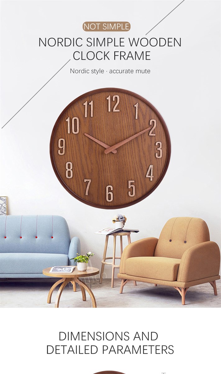 Dark brown wall clock Simple wooden clock stand in northern Europe