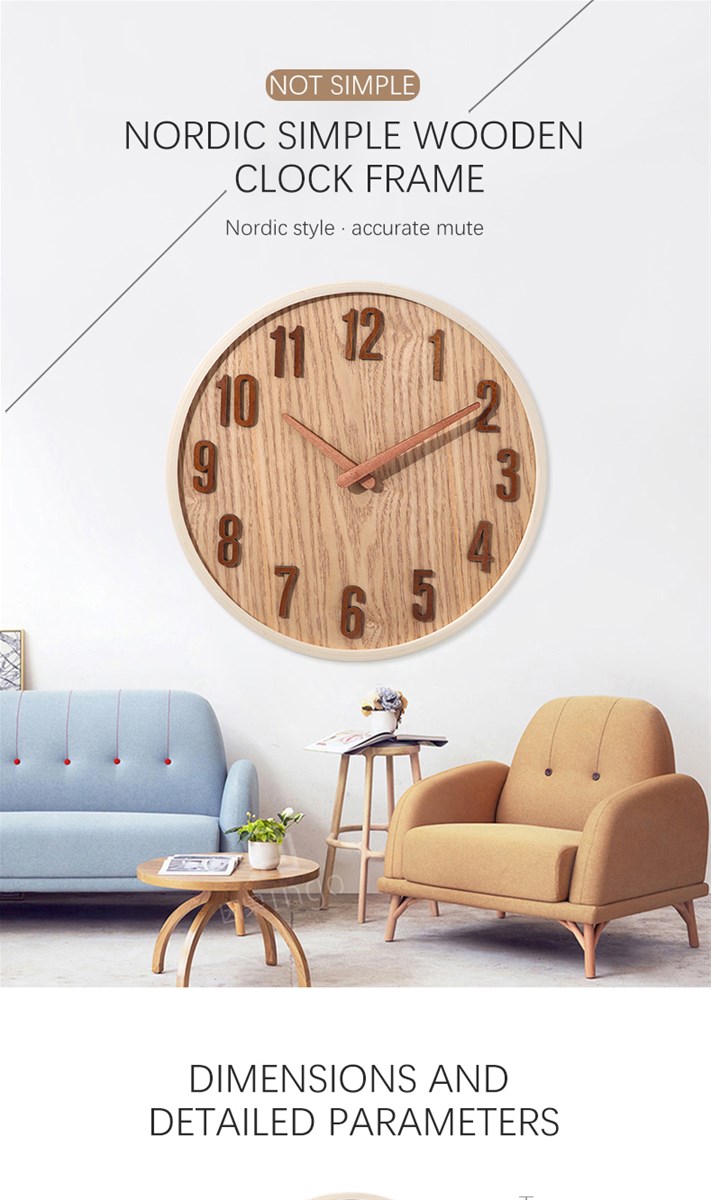 Light brown wall clock Simple wooden clock stand in northern Europe