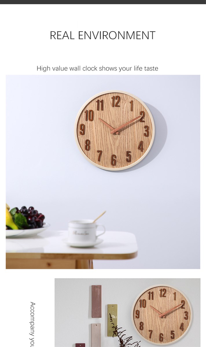 Light brown wall clock Simple wooden clock stand in northern Europe