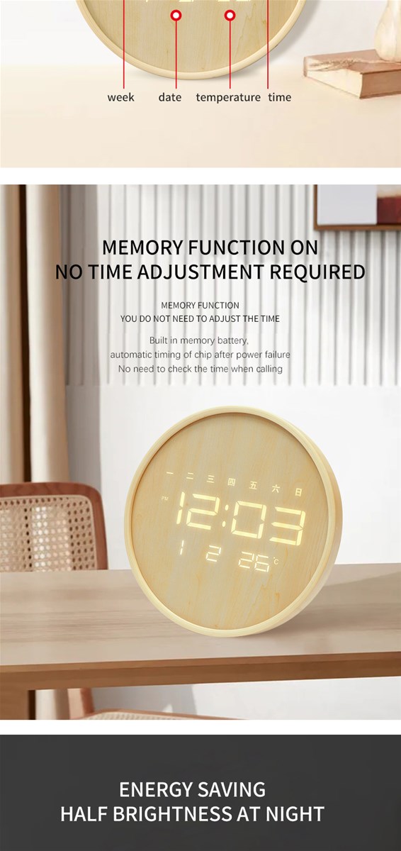 Yellow round alarm clock Simple wooden clock stand in northern Europe