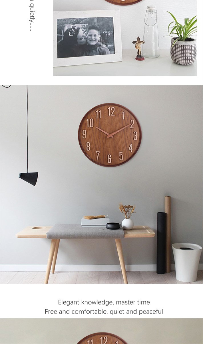 Dark brown wall clock Simple wooden clock stand in northern Europe