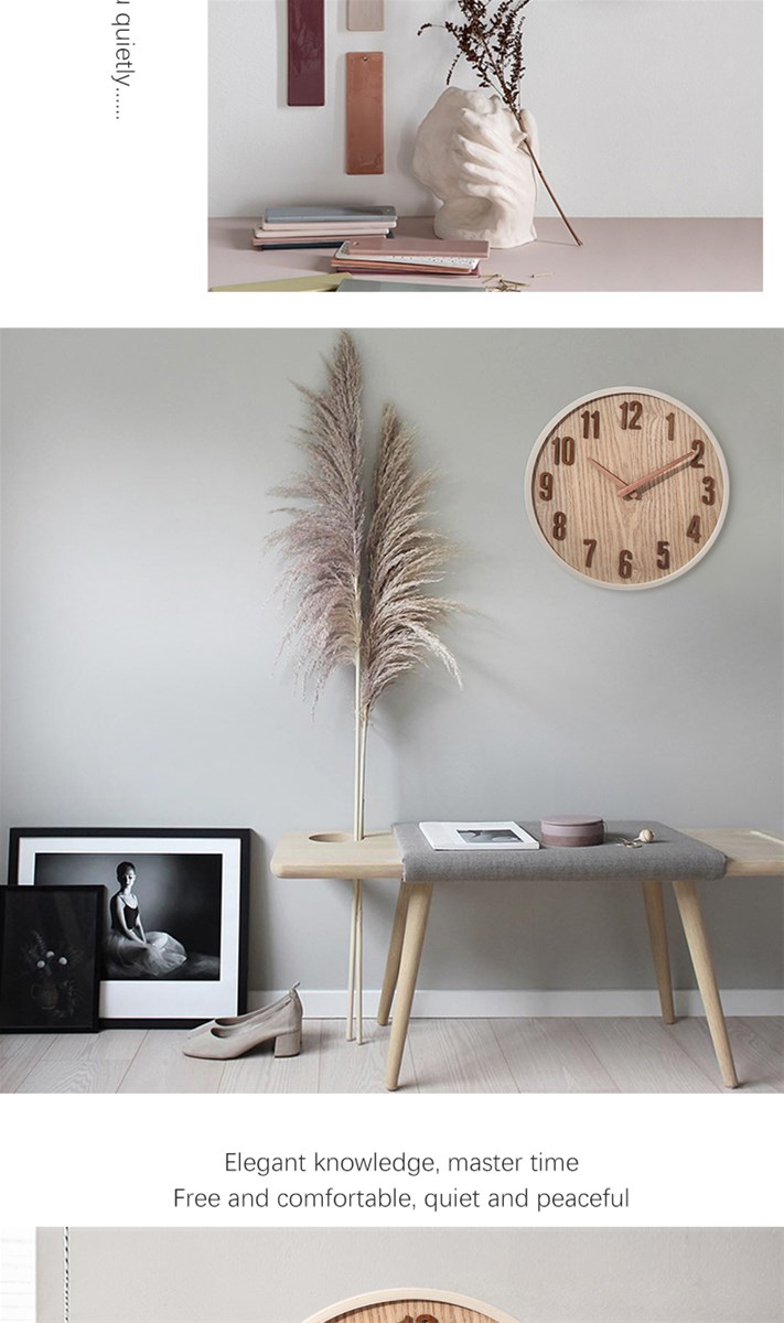 Light brown wall clock Simple wooden clock stand in northern Europe