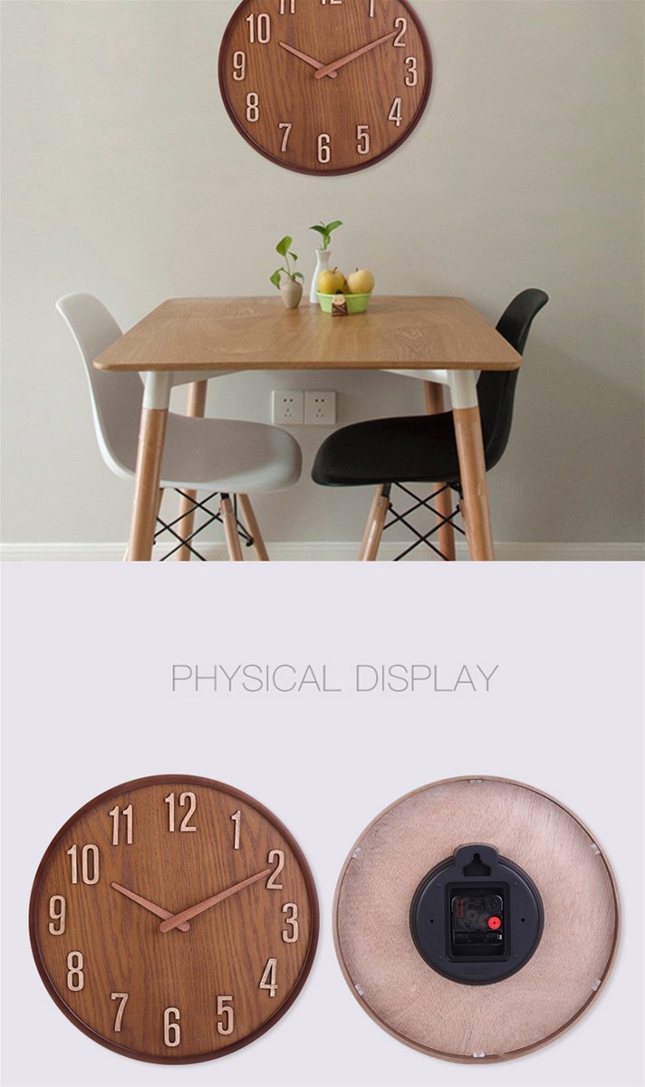 Dark brown wall clock Simple wooden clock stand in northern Europe