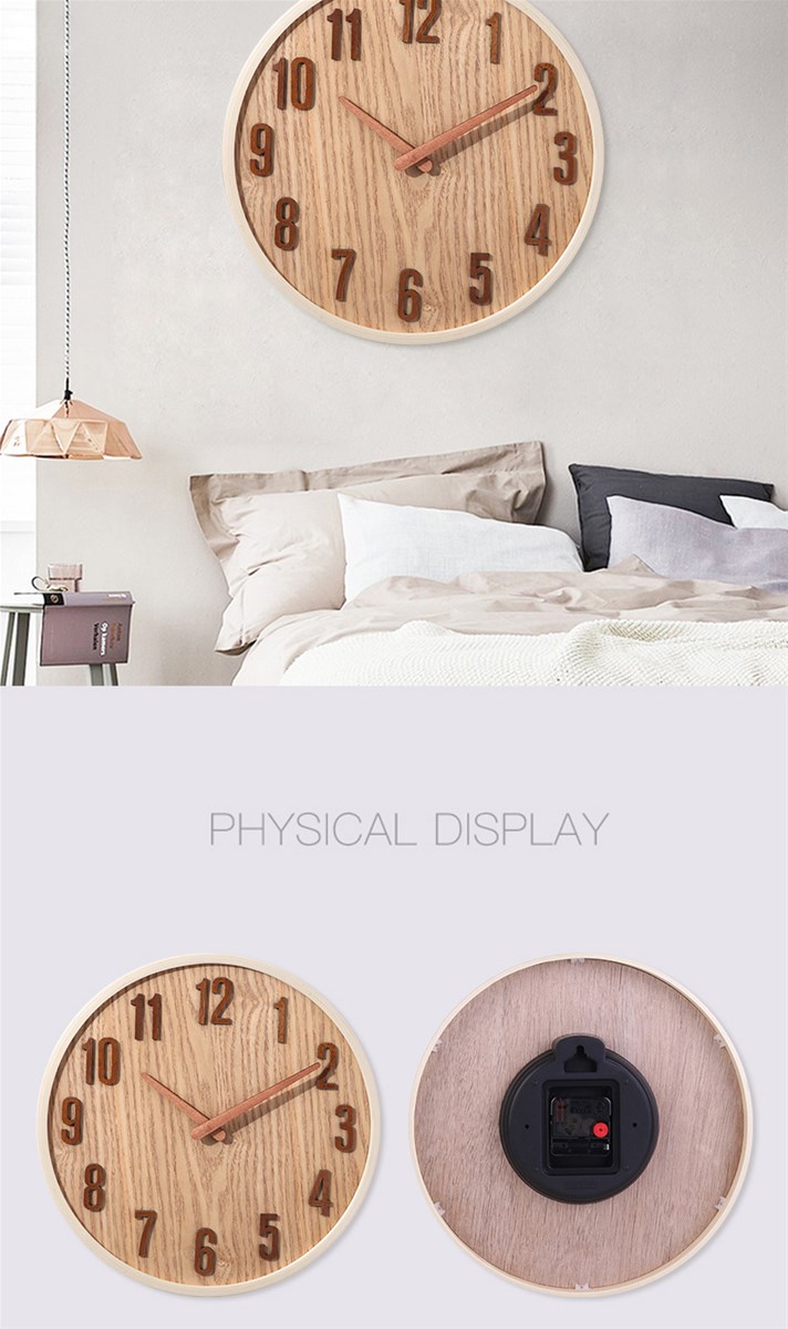 Light brown wall clock Simple wooden clock stand in northern Europe