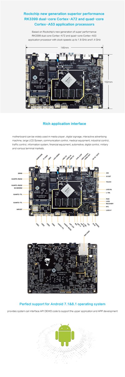 Android Motherboard RK3399 ARM 6Core CortexA72A53 35 inch standard board