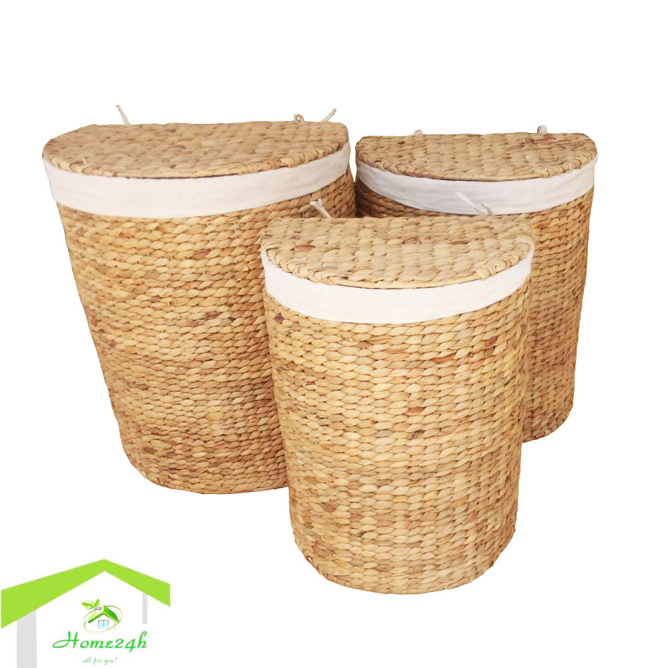 s3 Rice nut weave Water Hyacinth halfmoon Liner Laundry Hamper in natural