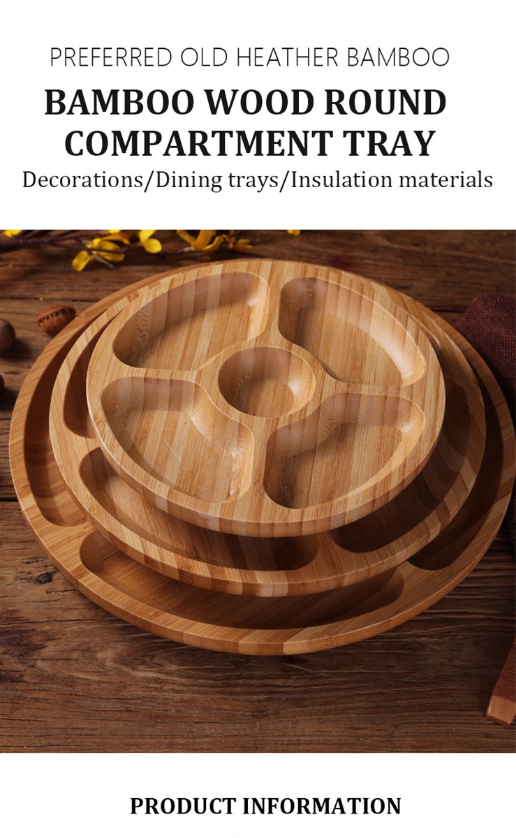 Bamboo round compartment tray DecorationsDining traysInsulation materials