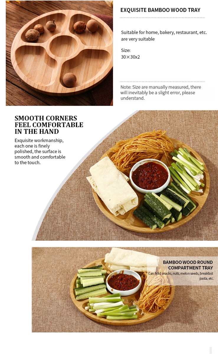 Bamboo round compartment tray DecorationsDining traysInsulation materials