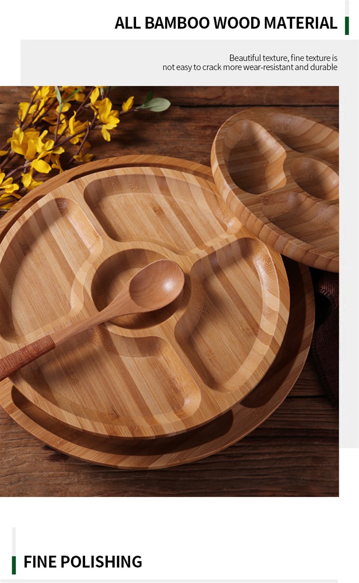 Bamboo round compartment tray DecorationsDining traysInsulation materials