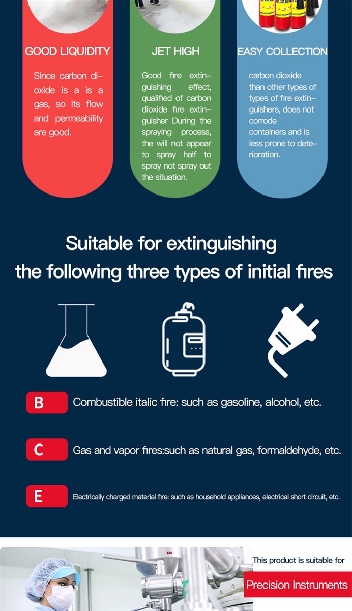 Portable carbon dioxide fire extinguishers for extinguishing flammable liquids
