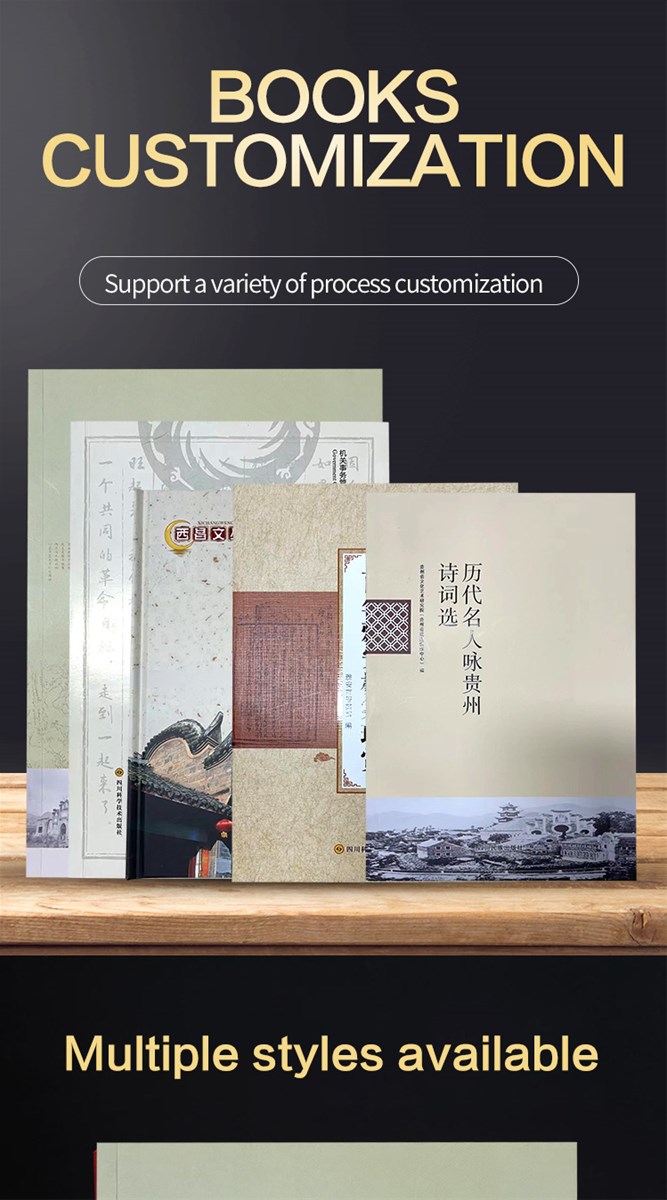 The cover of the book is four color coated paper with double adhesive paper customized according to customer requiremen