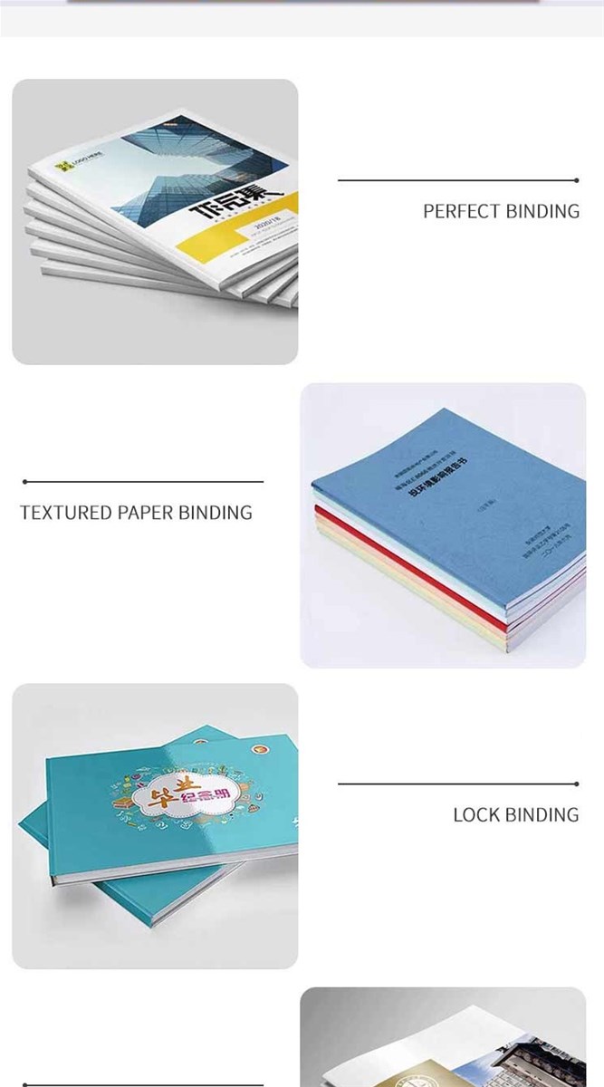 The cover of the book is four color coated paper with double adhesive paper customized according to customer requiremen