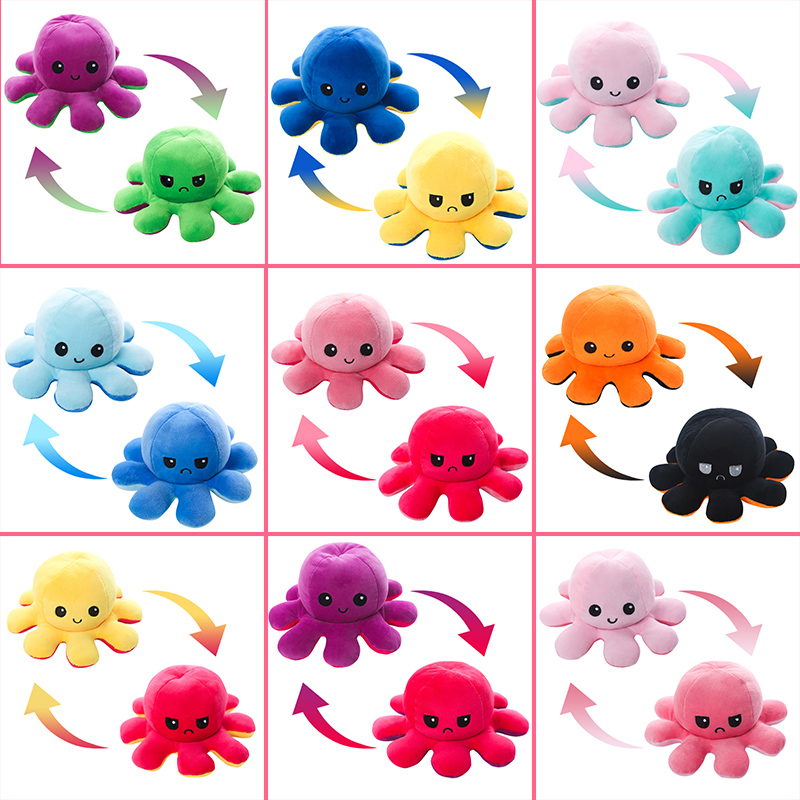 Custom Soft Animal Flip Plush Toy Stuffed Animals Toys Cute Cartoon Doll Octopus Flip Reversible Octopus Bed Pillows