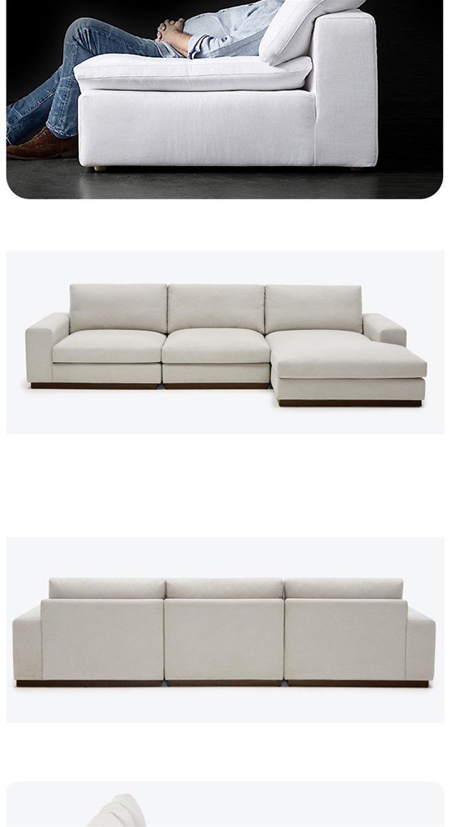 Fabric sofa tofu block threeperson small apartment living room Nordic cream style Italian style is very simple