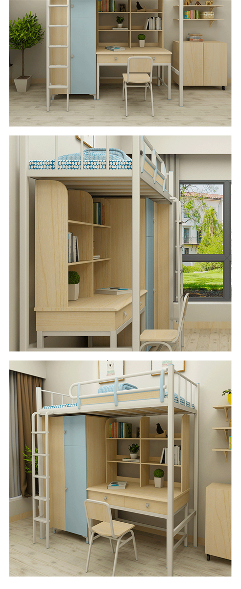 School dormitory with separate desks cabinets and beds