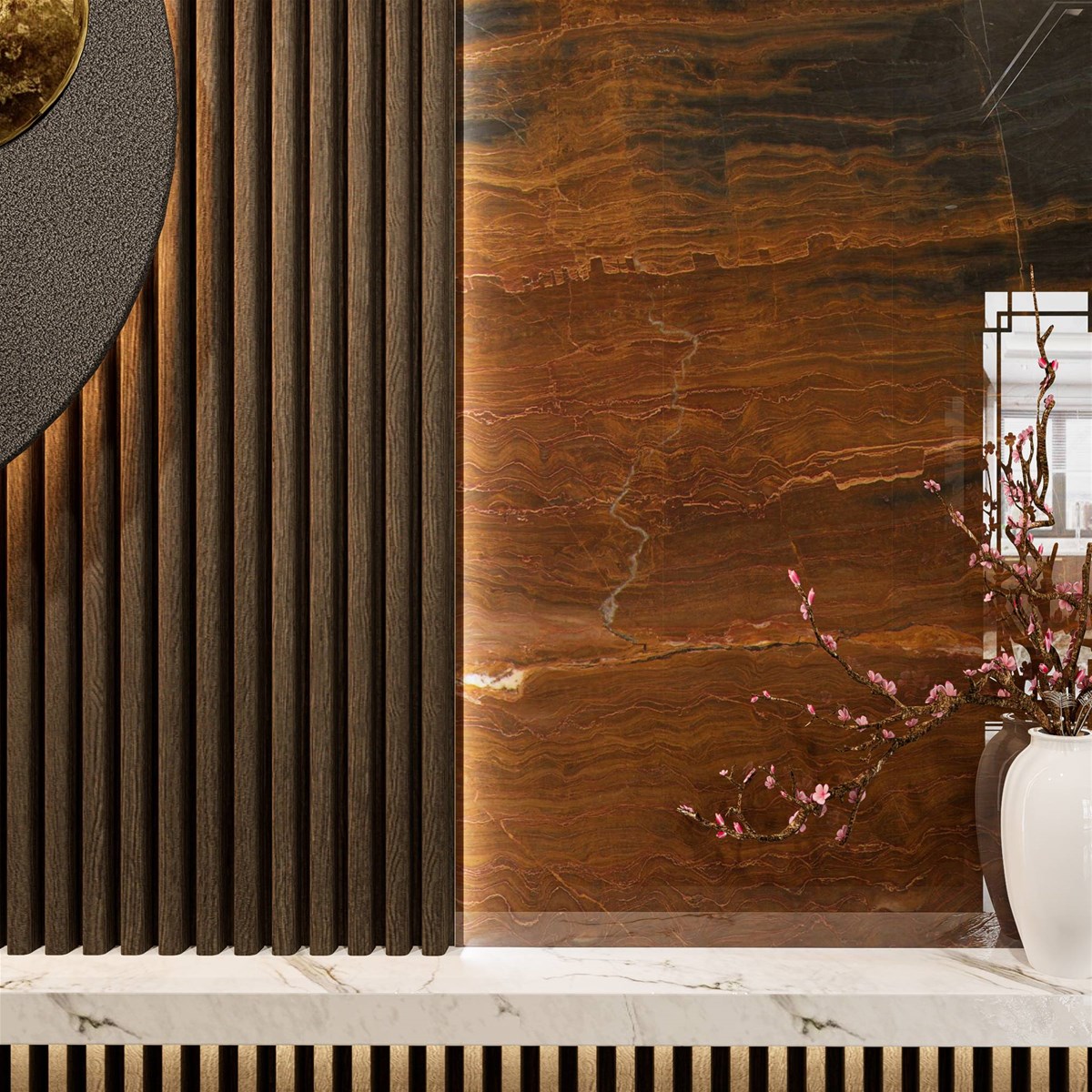 Chinese Luxury architectural decoration polished natural black and golden coffee wall marble