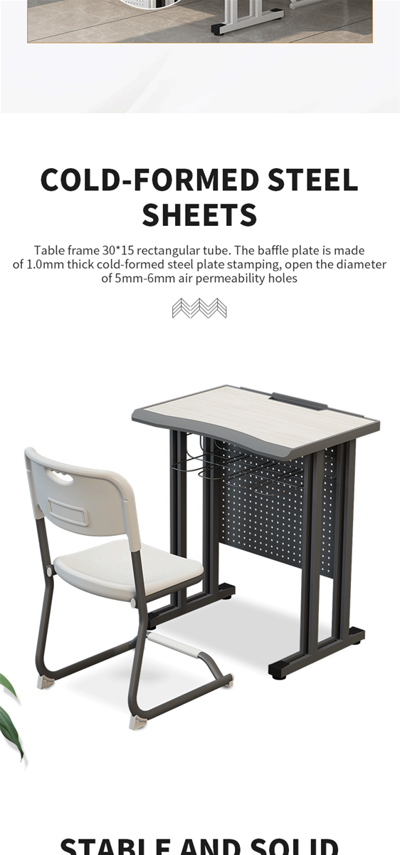 School classroom single double desks and chairs