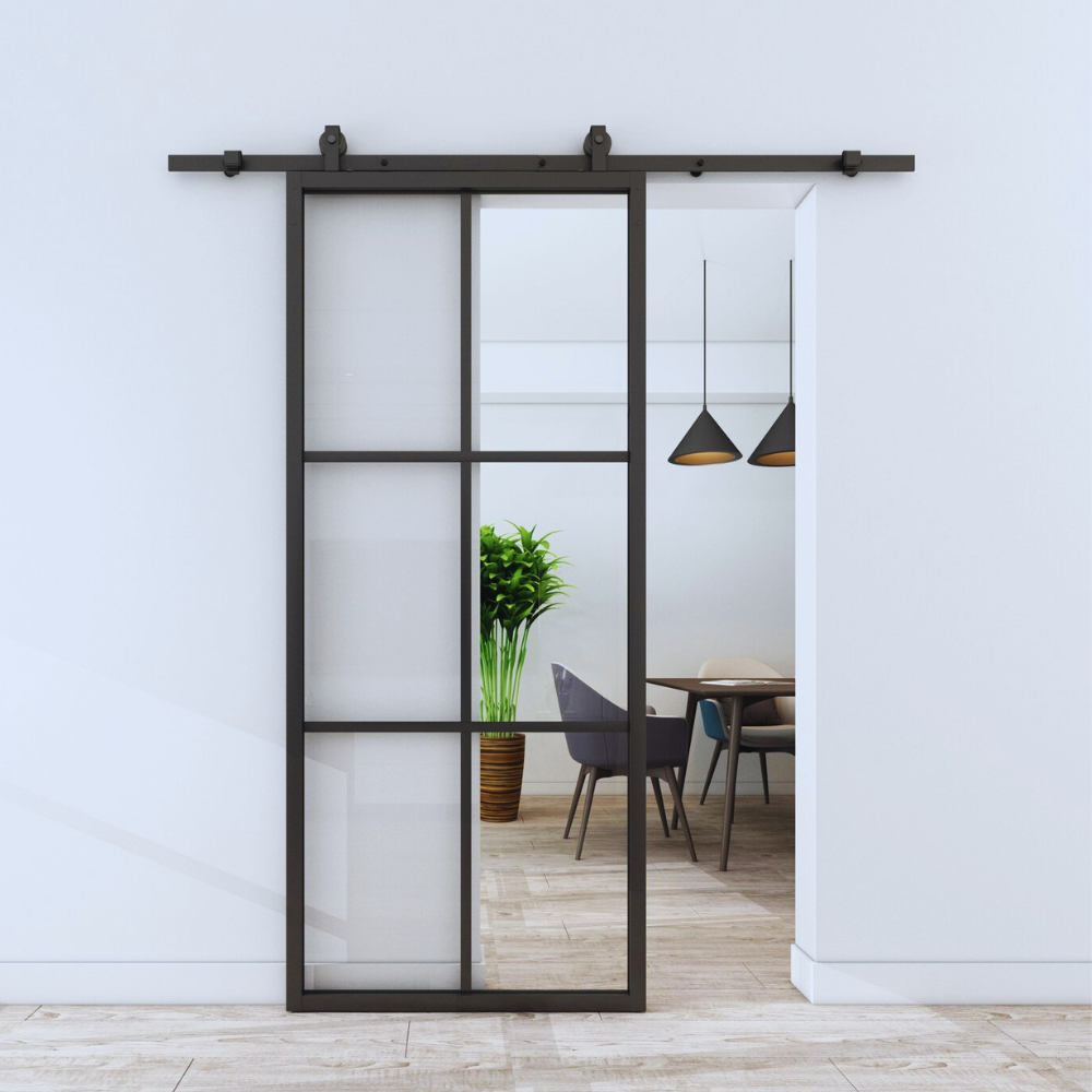 Kinmade Modern Metal Frame Glass Panel Interior French Barn Sliding Doors